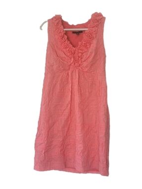Women's Sleeveless Coral Pink Dress Size 10 Rose Collar Textured Preppy Coastal